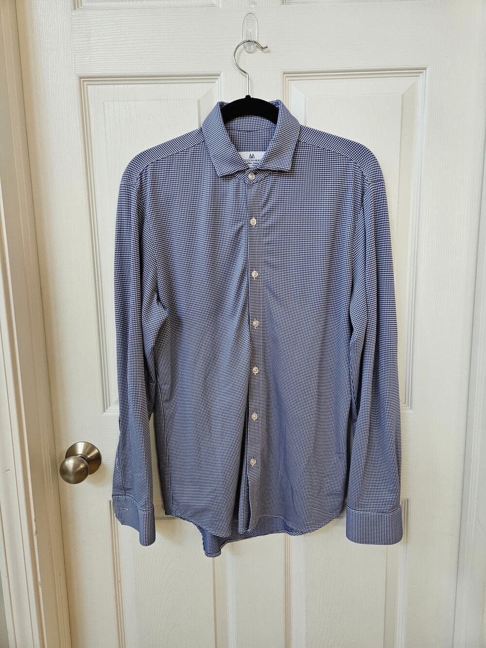 Mizzen+Main Trim Fit Performance Dress Shirt Men's Small Blue and White Checked